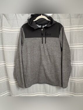 Under Armour Gray Specialist Grid 1/2 zip Long Sleeve Hooded Sweatshirt Men's M